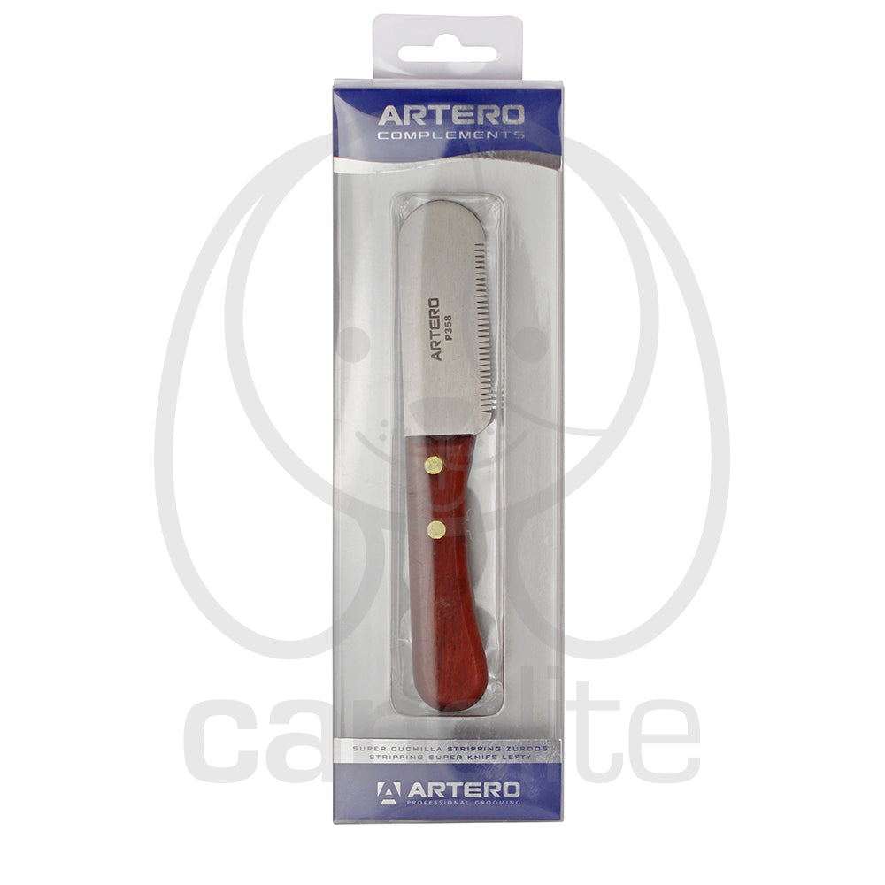 Cuchilla De Stripping Profesional Para Perros De Pelo Duro - Marca Artero, Mango De Madera, 17 Cm
